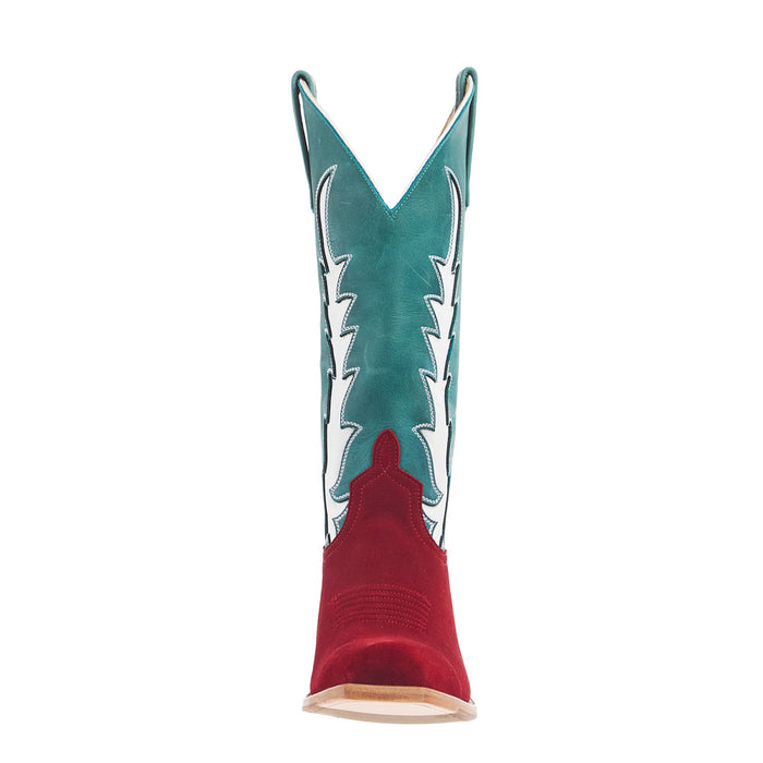 Macie Bean Top Hand Women's Red Suede Vamp 13In Seafoam Barcelona Top Boot