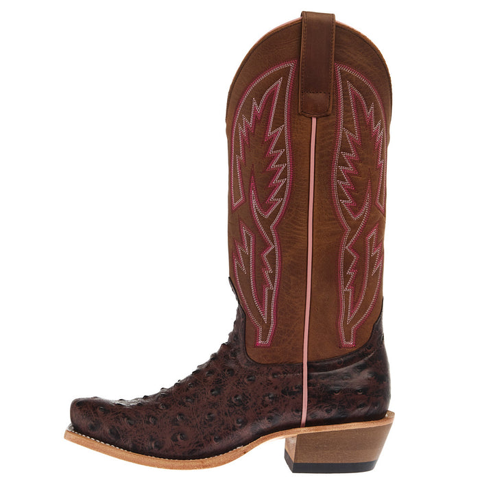 Macie Bean Women`s Antique Brown Ostrich Print Vamp 13In Tan Mad Cat Top Boot