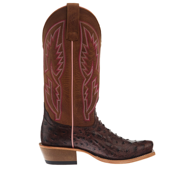 Macie Bean Women`s Antique Brown Ostrich Print Vamp 13In Tan Mad Cat Top Boot