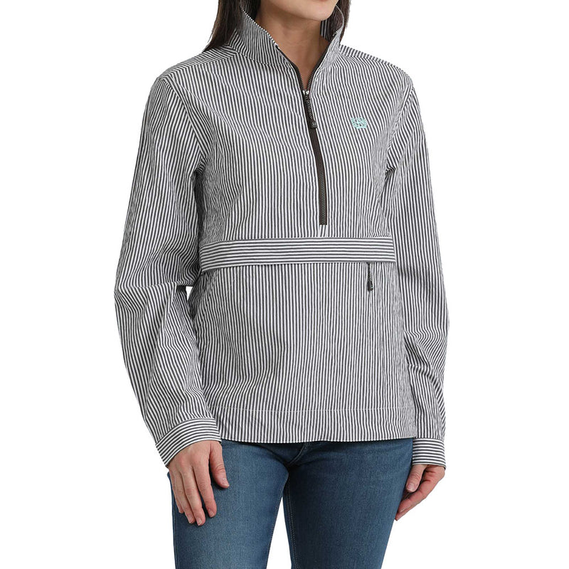 Cinch Women's Brown & White Stripe 1/2 Zip Pullover