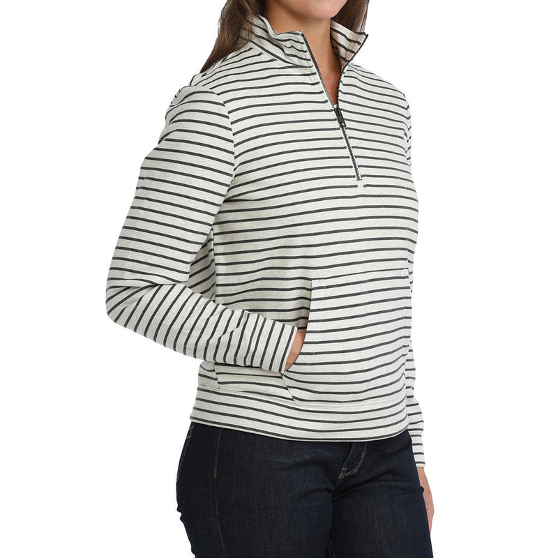 Cinch Women's White & Black Striped Pullover