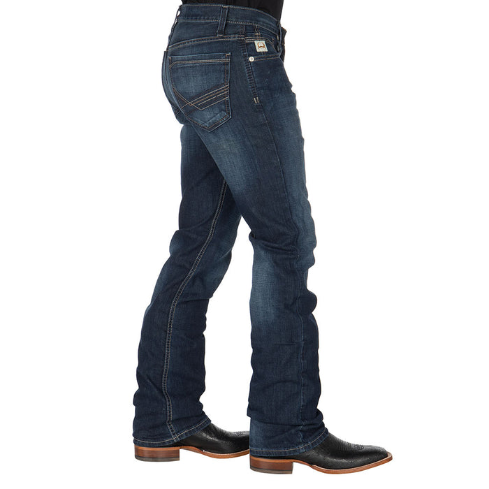 Cinch Mens Ian Mid Rise Slim Fit Boot Cut Dark Stonewash Blue Jeans
