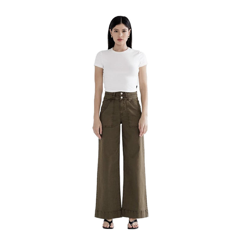 Mica Denim Fern Green Super High Double Waistband Wide Leg