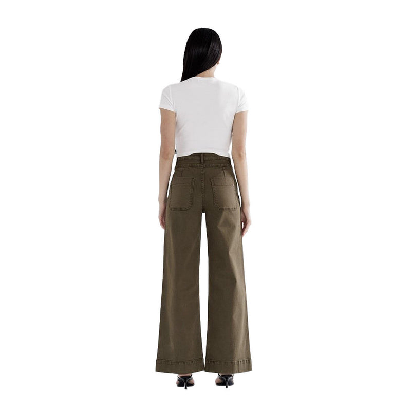 Mica Denim Fern Green Super High Double Waistband Wide Leg