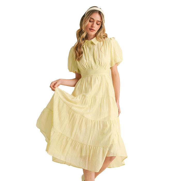 En Merci Wom Lemonade Smocked Waist Midi Dress