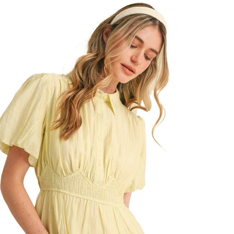En Merci Wom Lemonade Smocked Waist Midi Dress