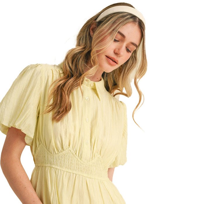 En Merci Wom Lemonade Smocked Waist Midi Dress