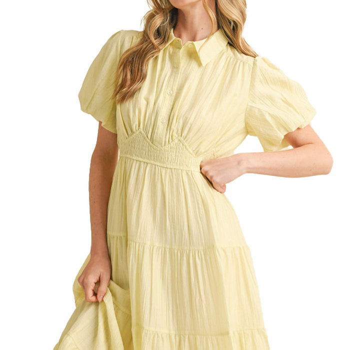 En Merci Wom Lemonade Smocked Waist Midi Dress