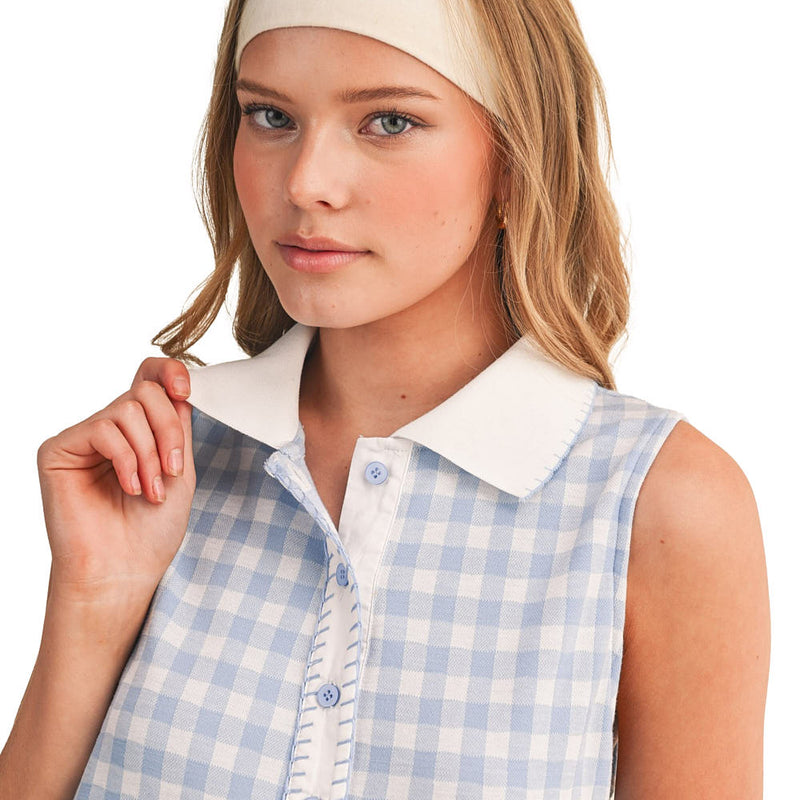 En Merci Wom Baby Blue Button Gingham Dress