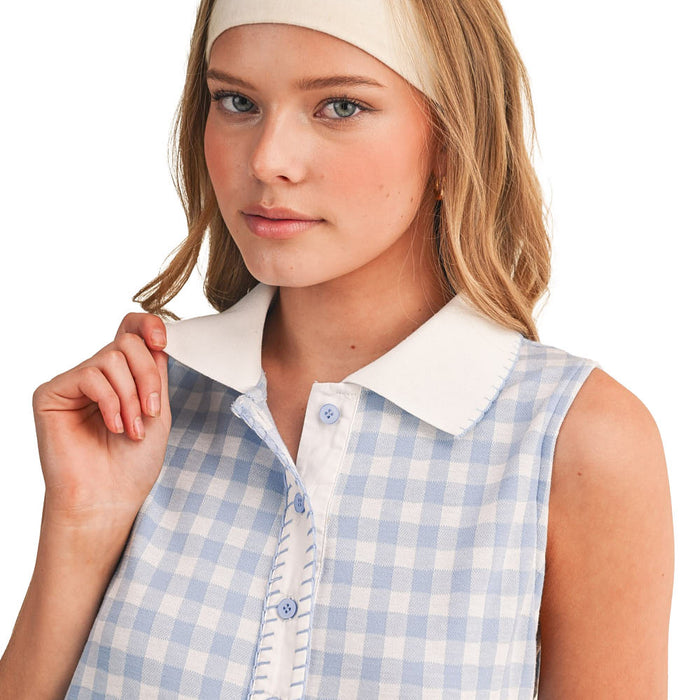 En Merci Wom Baby Blue Button Gingham Dress