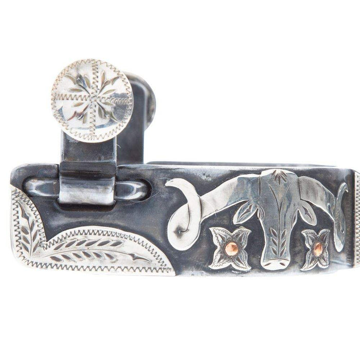 Mike Emberson Longhorn and Floral Engraved Mens Cowboy Spurs