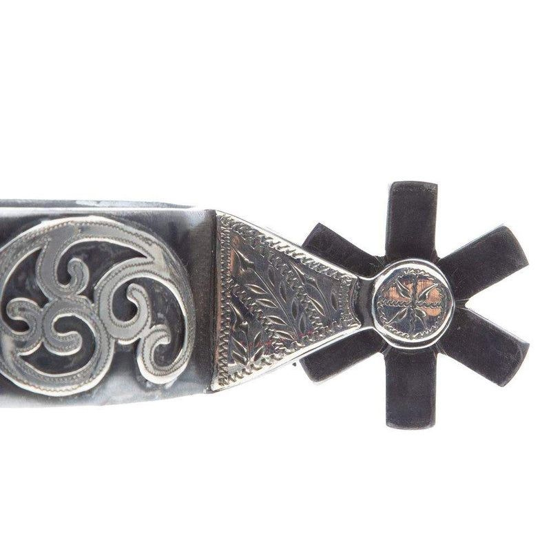 Mike Emberson Card Suite and Silver Engraved Scroll Short Shank Spurs