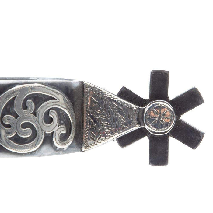 Mike Emberson Card Suite and Silver Engraved Scroll Short Shank Spurs