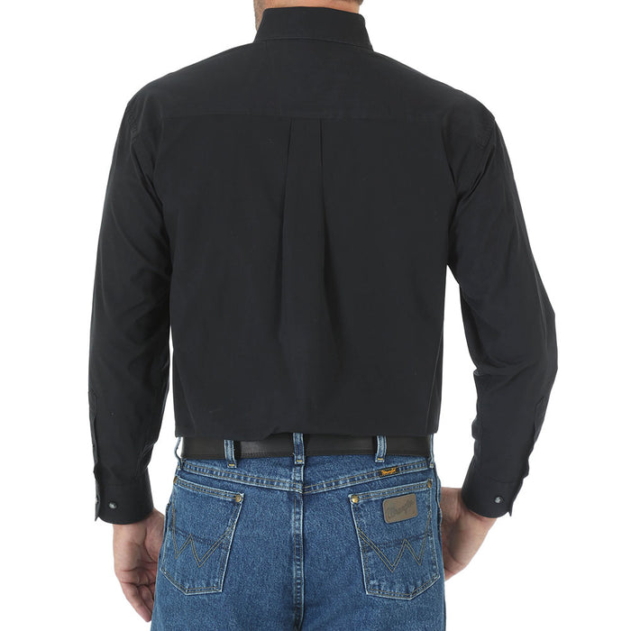 Wrangler Mens George Strait Solid Black Long Sleeve Button Down Shirt