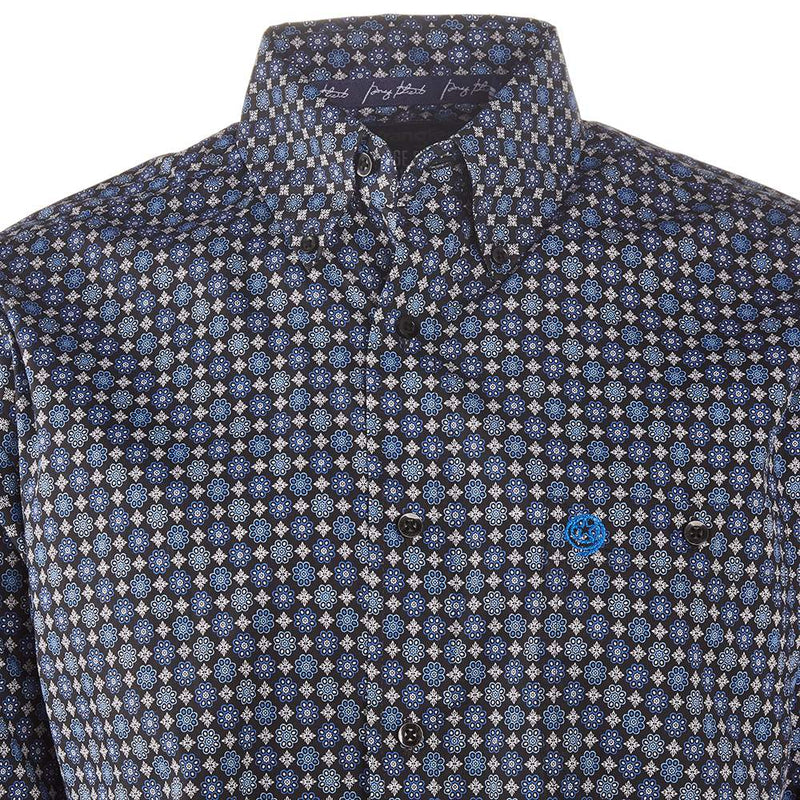 Wrangler Men's George Strait Blue Printed Button-Down Western Shirt
