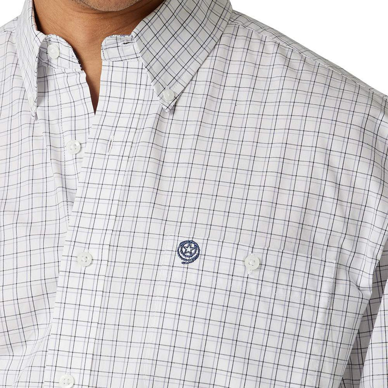 Wrangler Men's George Strait White & Navy Plaid Buttondown Shirt
