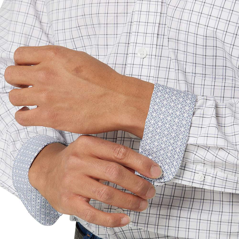 Wrangler Men's George Strait White & Navy Plaid Buttondown Shirt