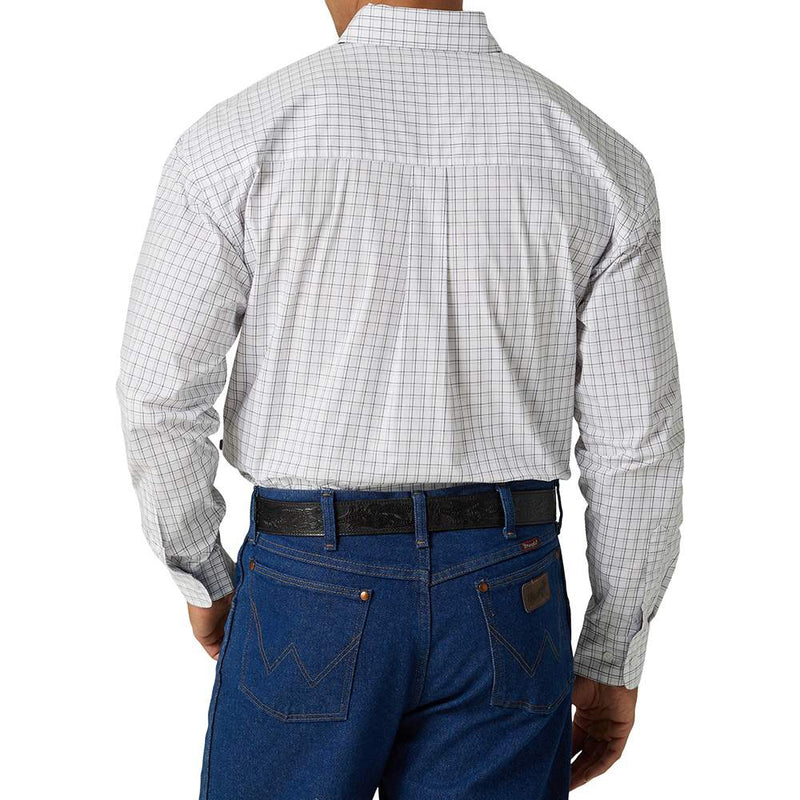 Wrangler Men's George Strait White & Navy Plaid Buttondown Shirt