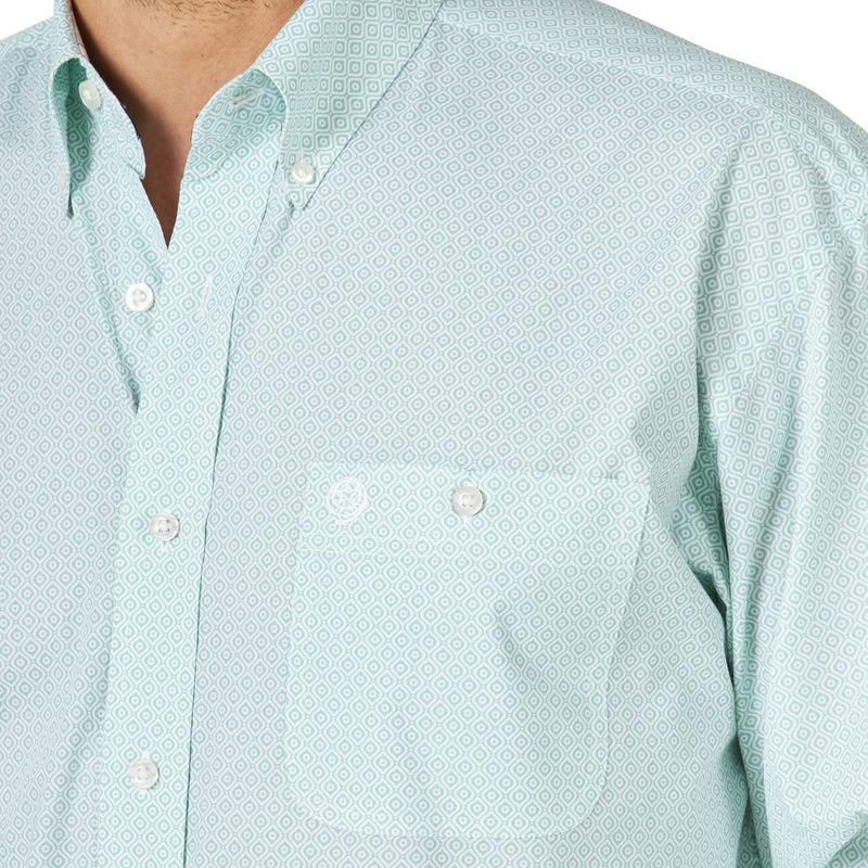 Wrangler Men's George Strait Sea Blue Printed Long Sleeve Buttondown
