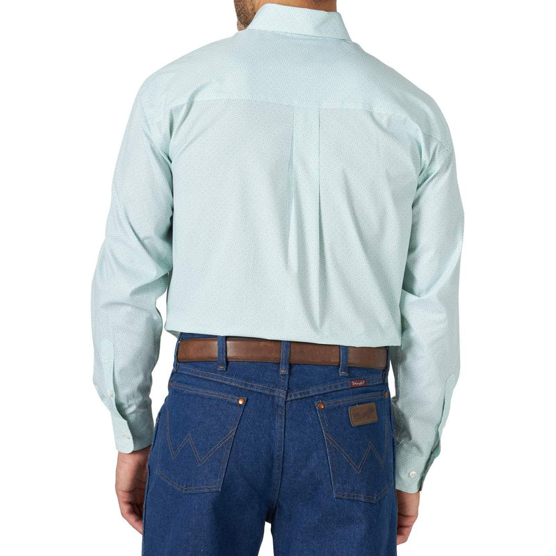 Wrangler Men's George Strait Sea Blue Printed Long Sleeve Buttondown