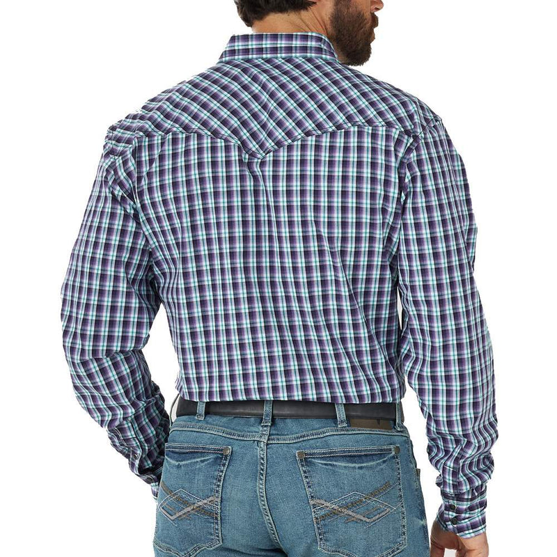 Wrangler Men's 20X Competition Advanced Comfort Purple Plaid Snap Shirt