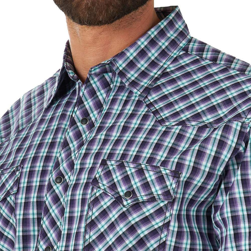 Wrangler Men's 20X Competition Advanced Comfort Purple Plaid Snap Shirt