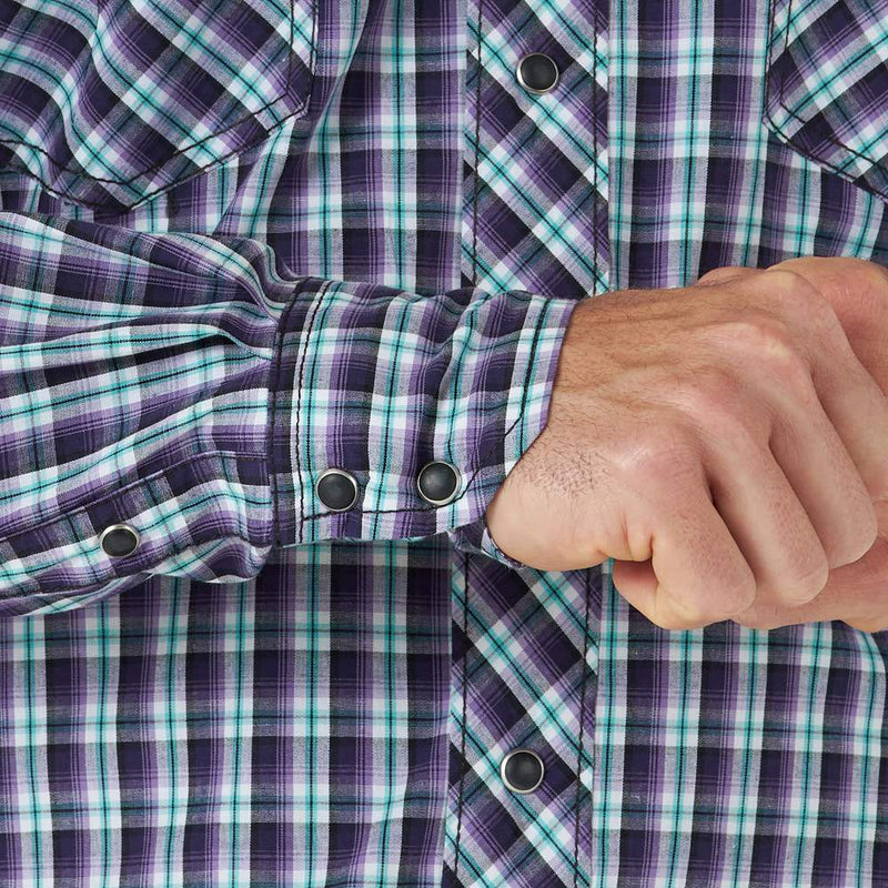 Wrangler Men's 20X Competition Advanced Comfort Purple Plaid Snap Shirt
