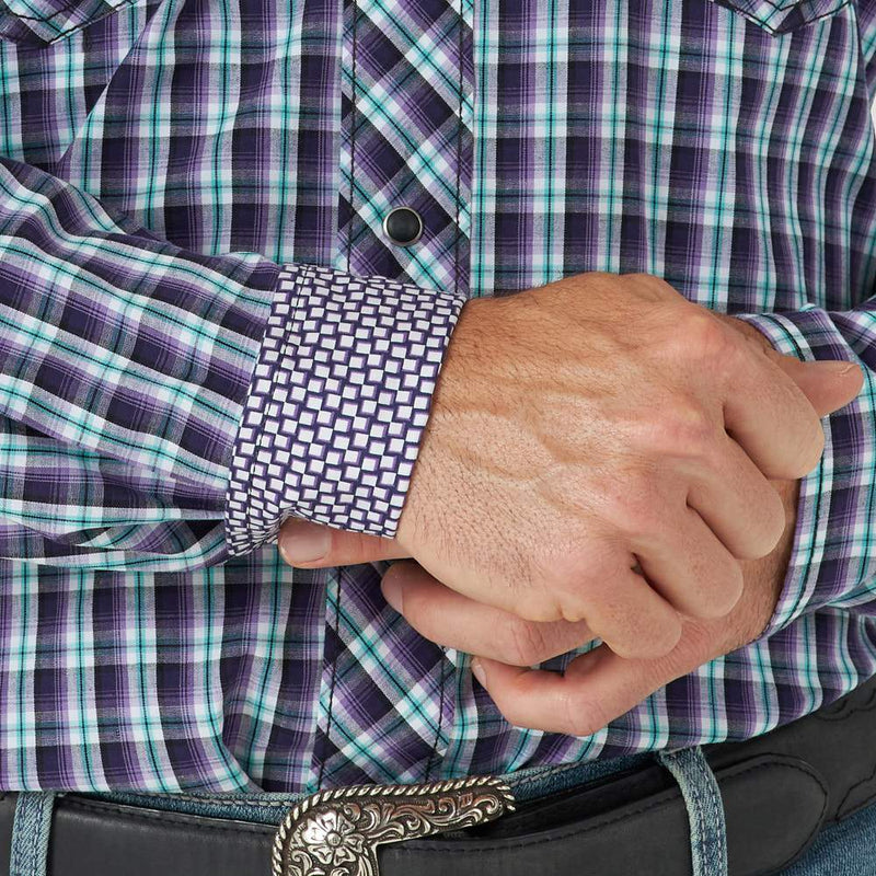 Wrangler Men's 20X Competition Advanced Comfort Purple Plaid Snap Shirt