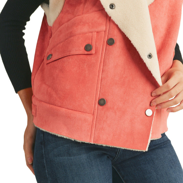 En Merci En Wom Pink Punch Faux Shearling Vest