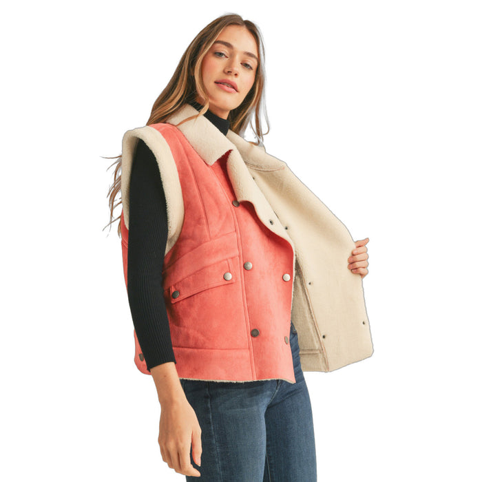 En Merci En Wom Pink Punch Faux Shearling Vest
