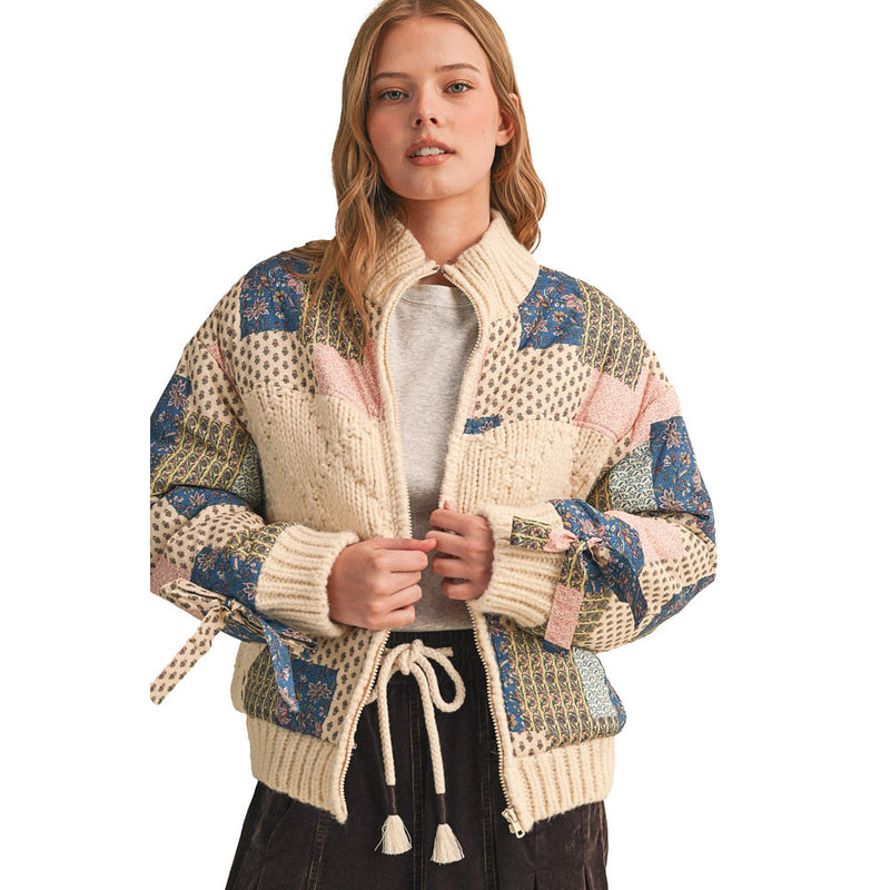 En Merci Wom Teal Blue Multi Mixed Media Patch Jacket