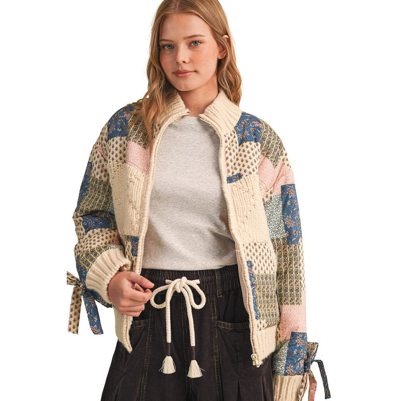 En Merci Wom Teal Blue Multi Mixed Media Patch Jacket