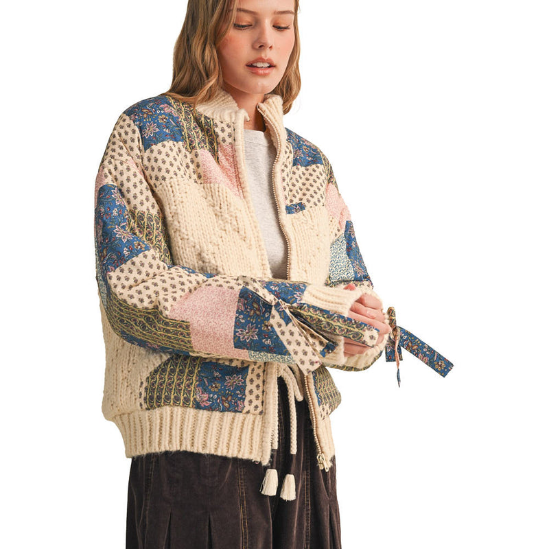 En Merci Wom Teal Blue Multi Mixed Media Patch Jacket