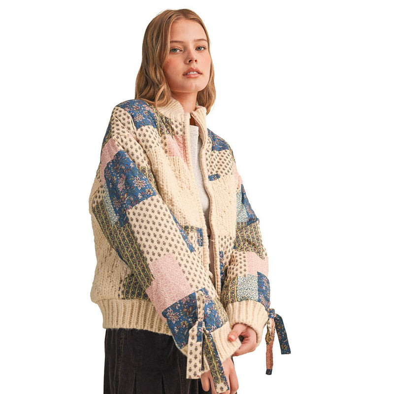 En Merci Wom Teal Blue Multi Mixed Media Patch Jacket