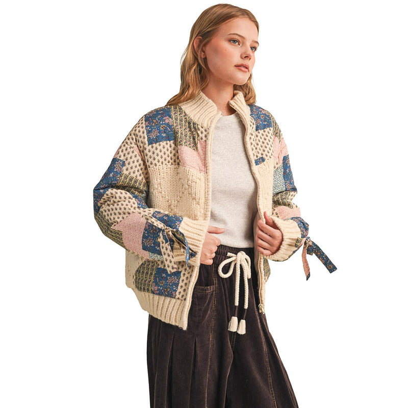 En Merci Wom Teal Blue Multi Mixed Media Patch Jacket