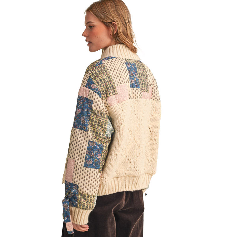 En Merci Wom Teal Blue Multi Mixed Media Patch Jacket