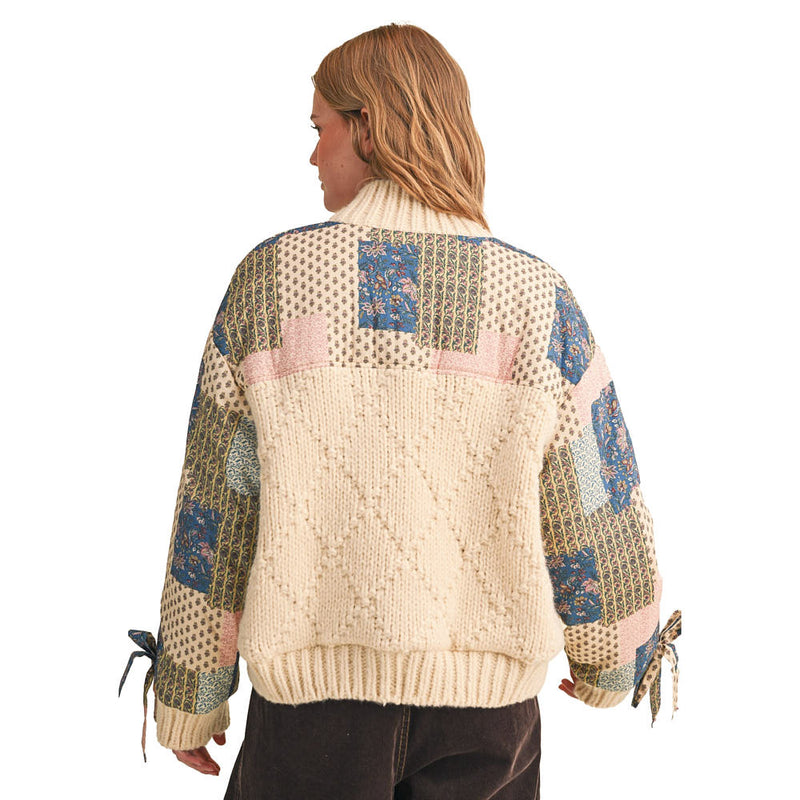 En Merci Wom Teal Blue Multi Mixed Media Patch Jacket