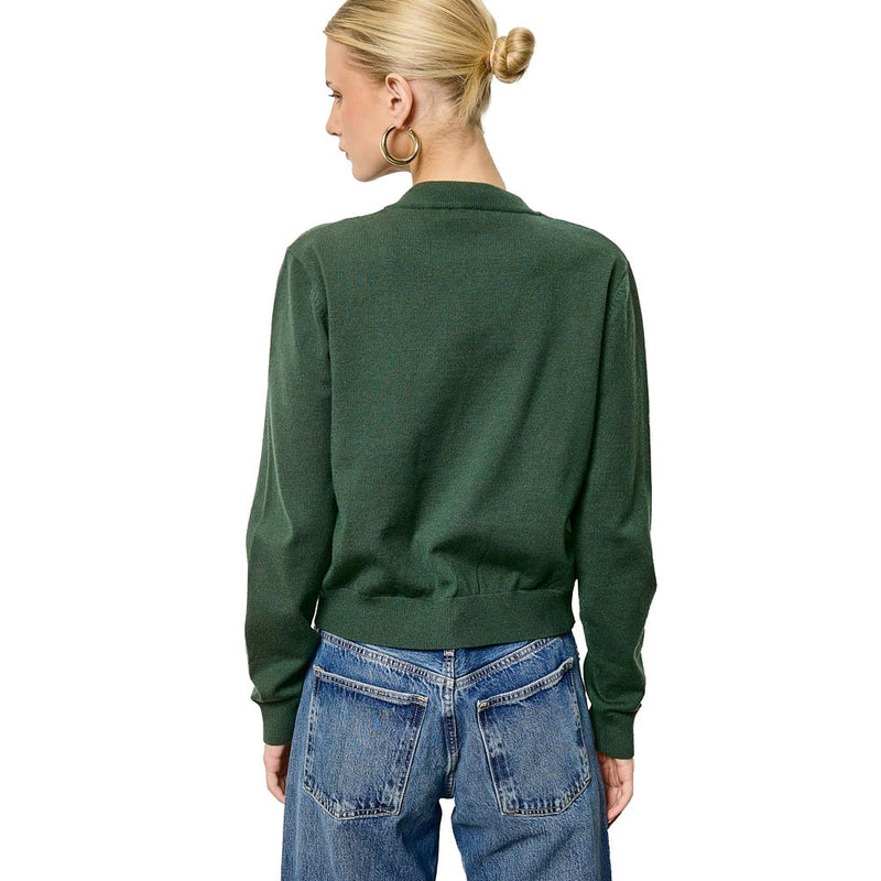 Mimosa Women's Hunter Green Chiffon Bow Tie Knit Cardigan