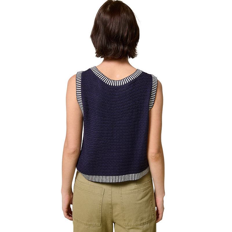 Mimosa Women's Navy Contrast Striped Vest