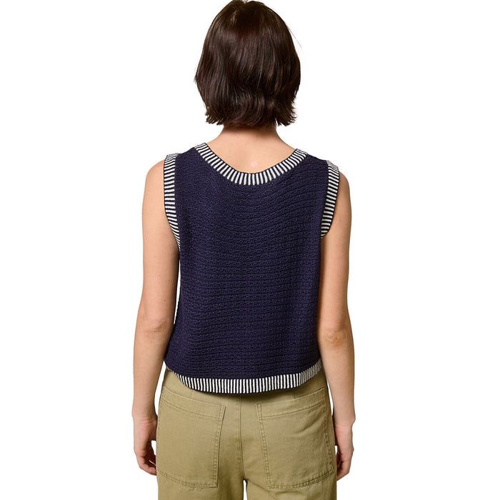 Mimosa Women's Navy Contrast Striped Vest
