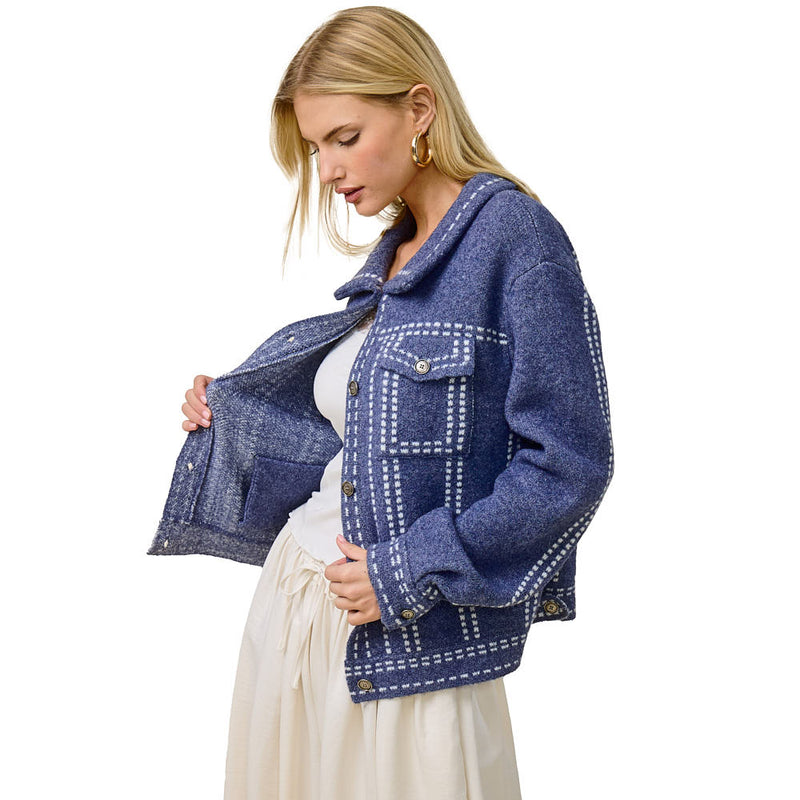 Mimosa Women's Denim Chunky Knit Shirt Jacket