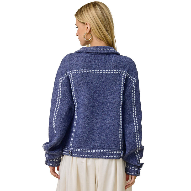 Mimosa Women's Denim Chunky Knit Shirt Jacket