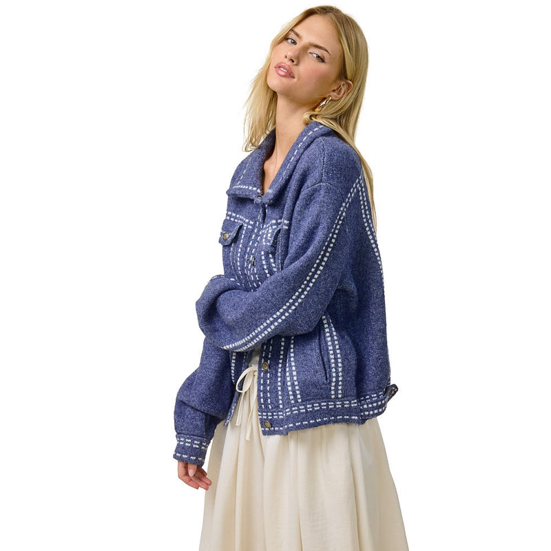 Mimosa Women's Denim Chunky Knit Shirt Jacket