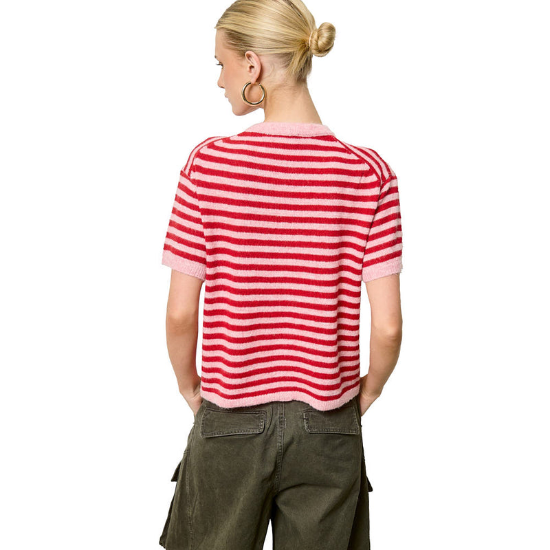 Mimosa Women's Strawberry Striped Short Sleeve Knit Cardigan