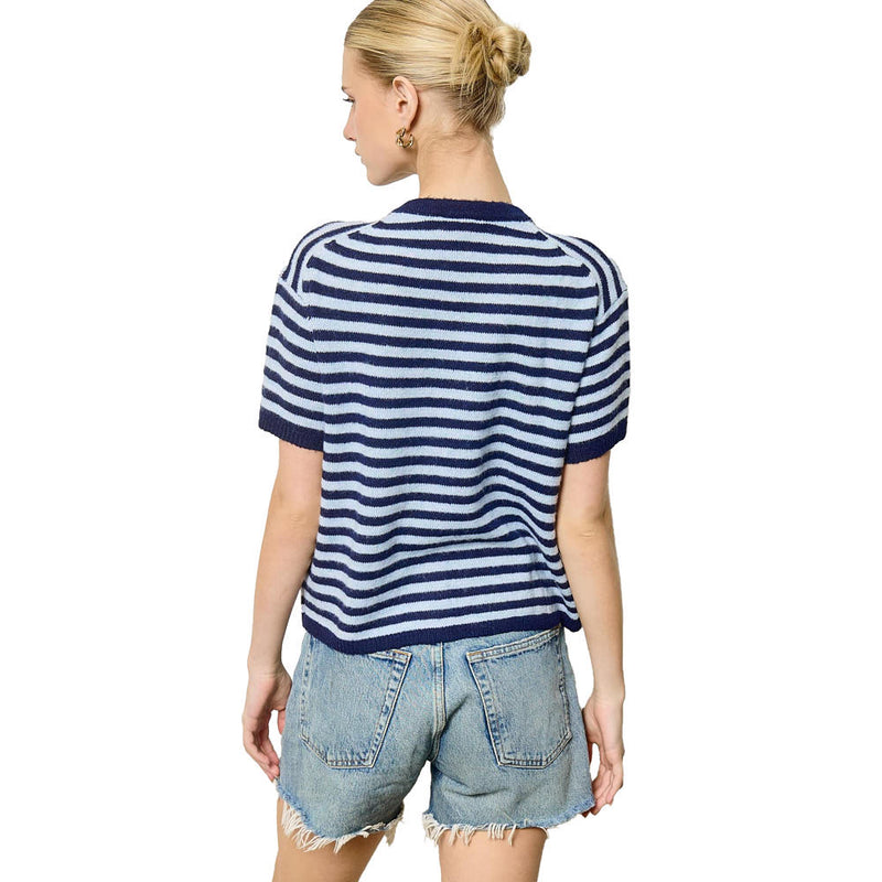 Mimosa Women's Blueberry Striped Short Sleeve Cardigan