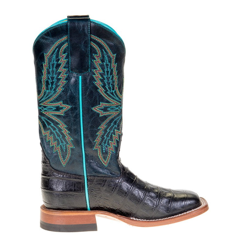 Macie Bean Kids Black Caiman Print Cowgirl Boots