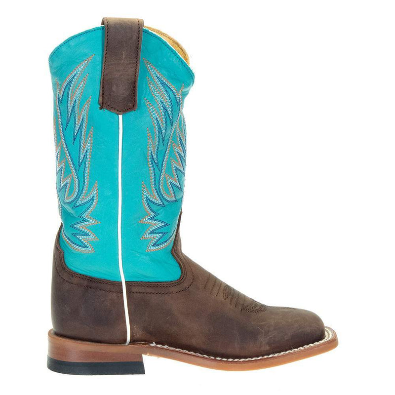Macie Bean Kids Brown Foot Blue Top Oxbow Sole Cowgirl Boot