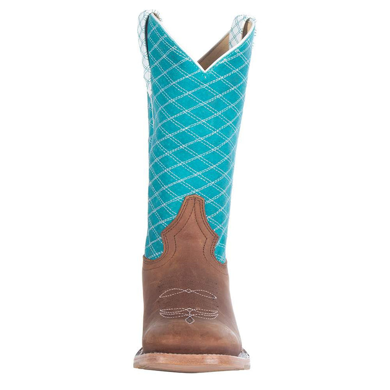 Macie Bean Girls Pecan Barking Iron Turquoise Cowboy Boot