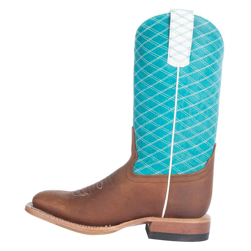 Macie Bean Girls Pecan Barking Iron Turquoise Cowboy Boot
