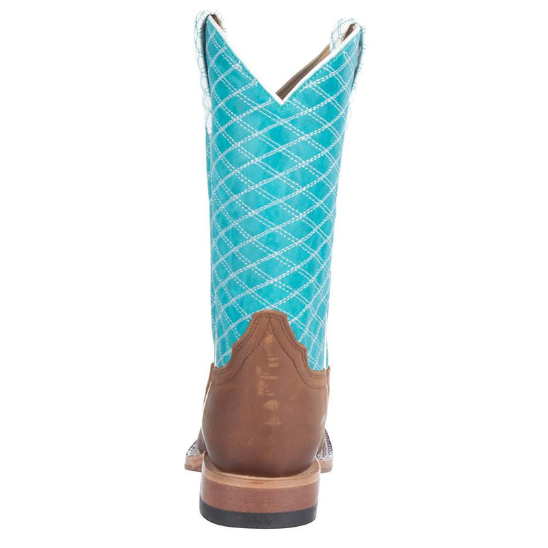 Macie Bean Girls Pecan Barking Iron Turquoise Cowboy Boot